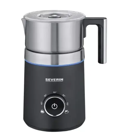 Foto von silberschwarzen Milchschäumer und blauem Rand